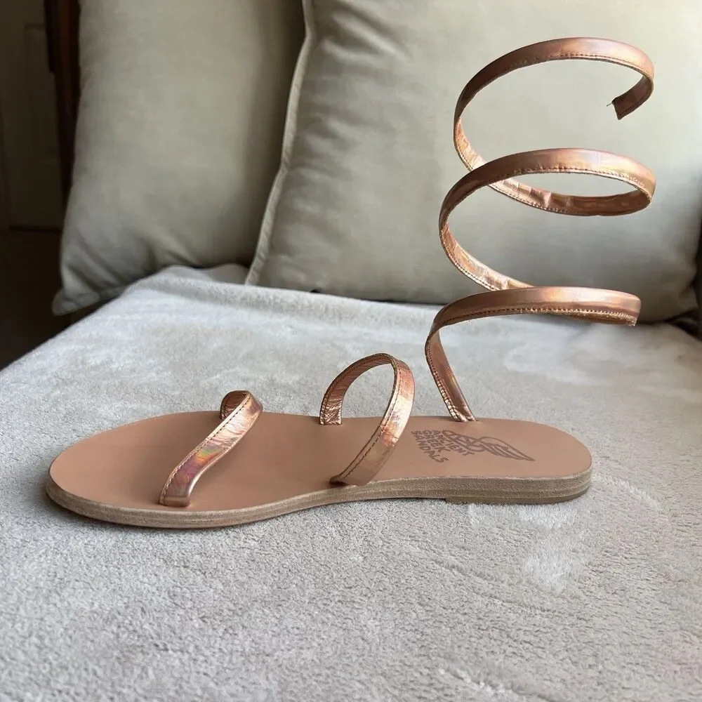 Ancient Greek Sandals Ofis Iridescent Copper Flat Sandal‎ EU 37 US 7 Ankle-Wrap